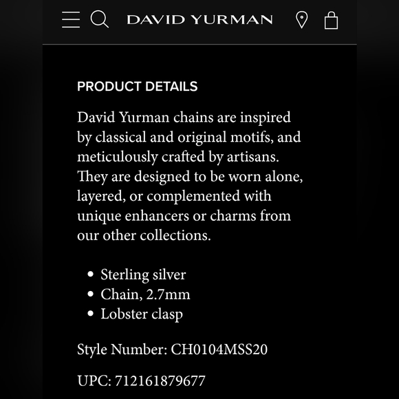 DAVID YURMAN SS Anchor AMULET Black Diamonds 2.7mm Box Chain 20"  Necklace NIB - Picture 16 of 16